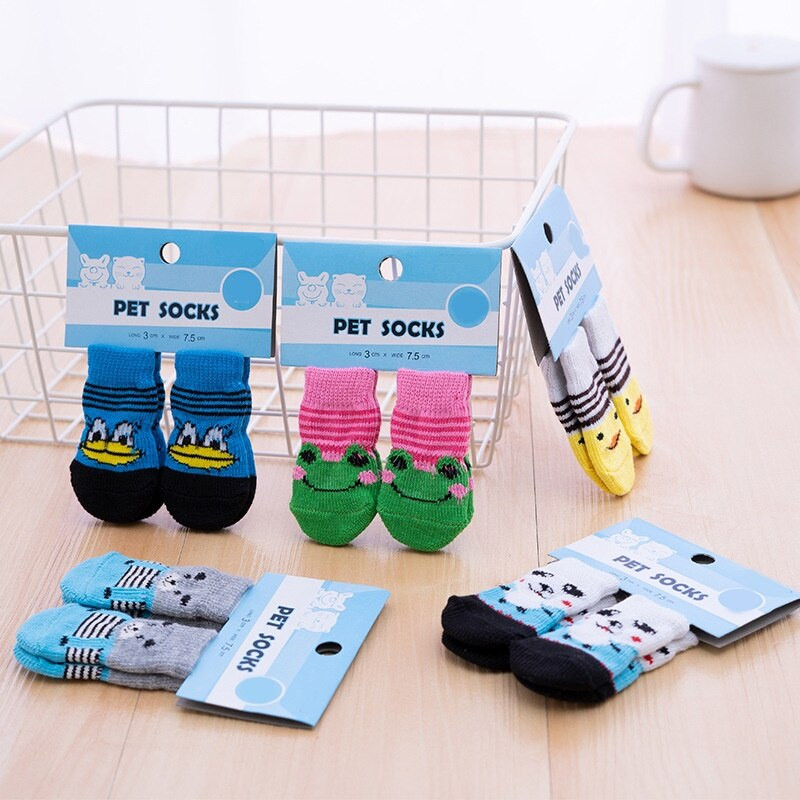 4 buc. șosete anti-alunecare de iarnă pentru câini de companie, câini de pisică mici, șosete calde tricotate, chihuahua, protecție groase pentru labe, șosete pentru câini, accesorii pentru papuci