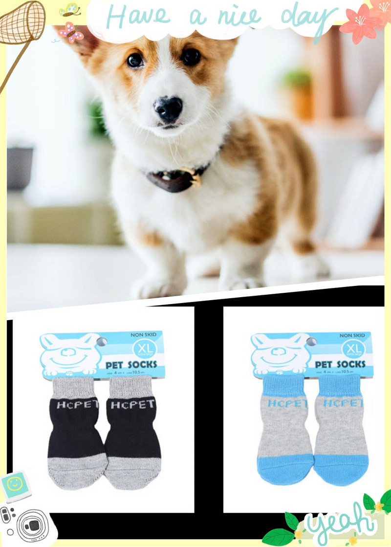 Kvaliteetsed puuvillased sokid kutsikale Kriimustuskindlad sokid koerale Kassile Väikese Koera Šnautser Mops Lemmikloomatooted 4tk/komplekt Koera sokid