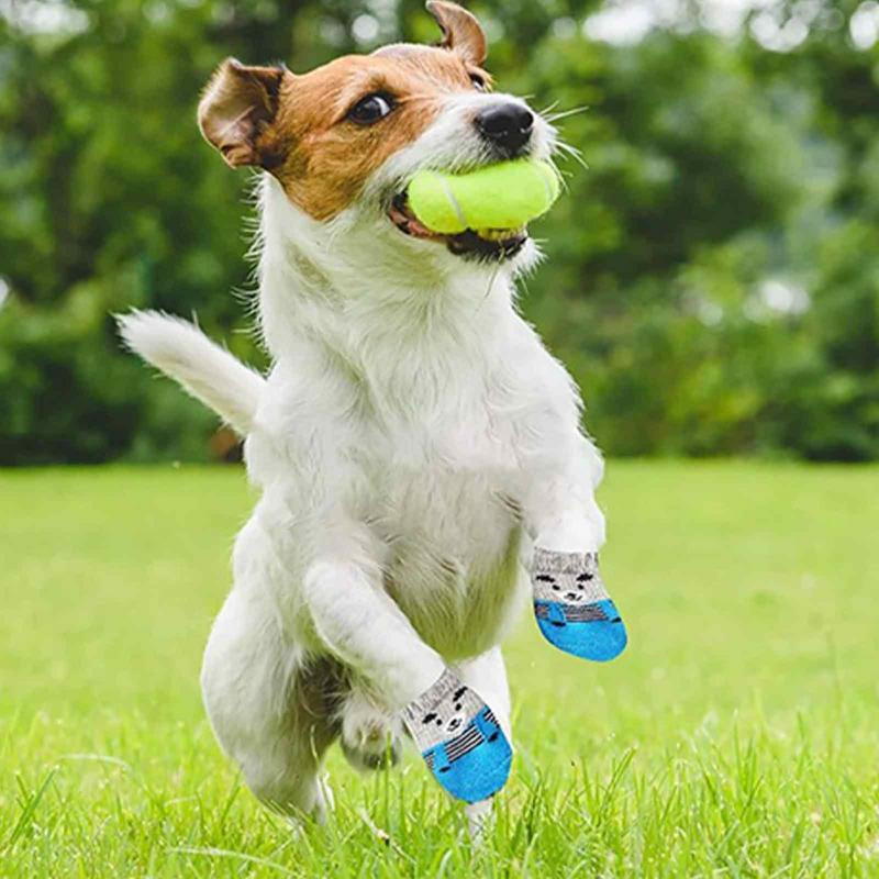 Șosete pentru câini 2 perechi Șosete respirabile pentru labe de câine din desene animate Șosete cu prindere pentru cățeluș Protecții drăguți pentru labe pentru podea din lemn de esență tare