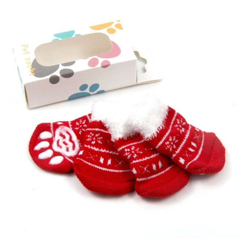 Коледни плетени чорапи за кученца, против надраскване, противоплъзгащи се калъфи за крака Топли дишащи плетени чорапи за домашни любимци Меки безопасни консумативи за домашни любимци