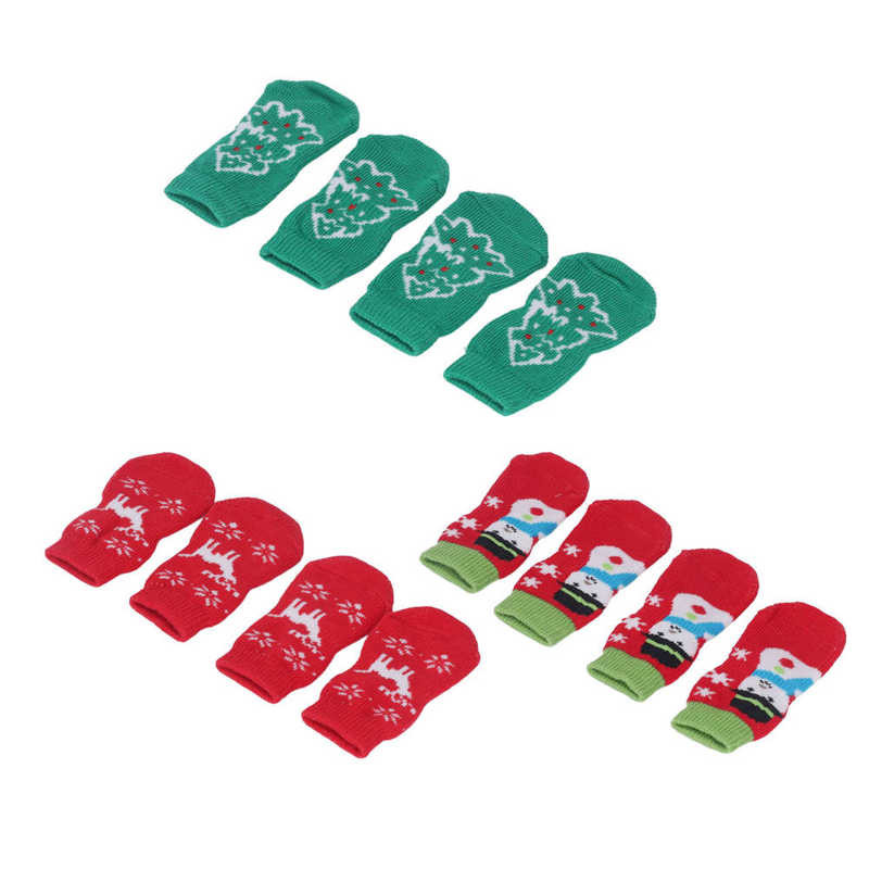 4 ks ponožiek pre psov, módne, roztomilé vianočné vzory, teplé, protišmykové, prenosné, pletené bavlnené ponožky pre mačky, na domáce a vnútorné párty