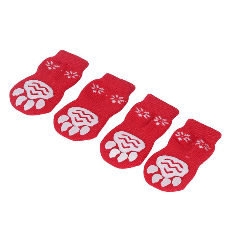 4 ks ponožiek pre psov, módne, roztomilé vianočné vzory, teplé, protišmykové, prenosné, pletené bavlnené ponožky pre mačky, na domáce a vnútorné párty