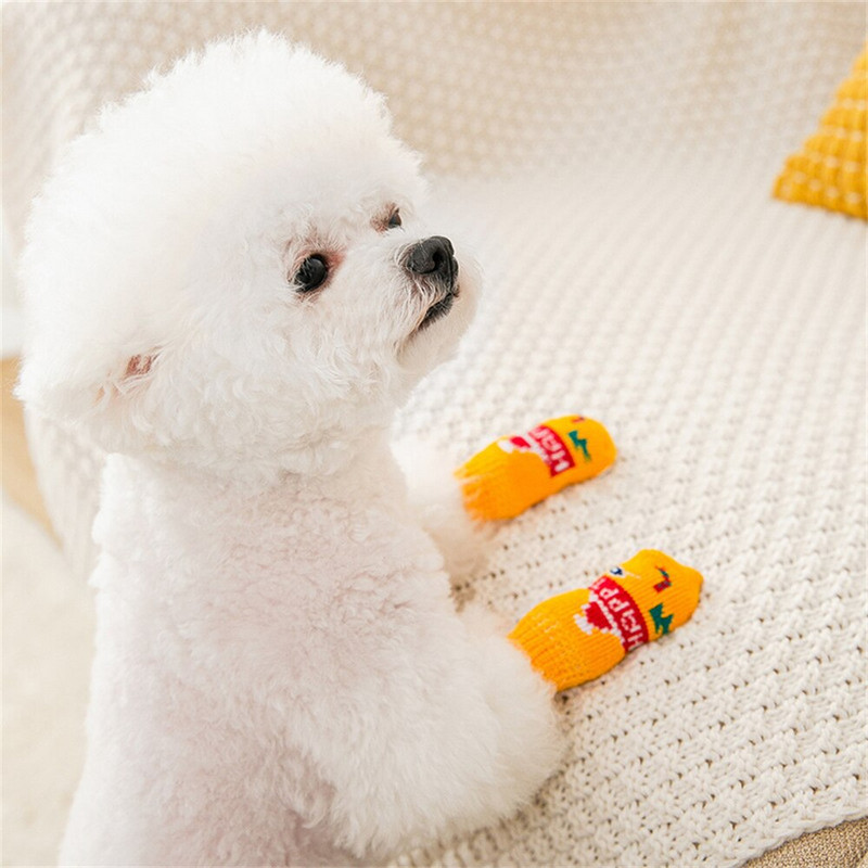 4tk/komplekt Armsad libisemisvastased koerasokid Multifilmid Libisemisvastased Kootud Sokid Soojad Kutsikajalatsid Väikesed Keskmised Kaitsmed Koerad Saapad Lemmikloomatoode