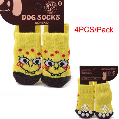 Topánky pre šteniatka s motívom kreslených psov, protišmykové pletené ponožky, topánky pre domáce zvieratá, malé psy, mačky, čižmy pre čivavy, vnútorné nosenie, nazúvacie chrániče labiek, 4 ks