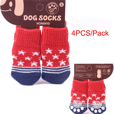 Topánky pre šteniatka s motívom kreslených psov, protišmykové pletené ponožky, topánky pre domáce zvieratá, malé psy, mačky, čižmy pre čivavy, vnútorné nosenie, nazúvacie chrániče labiek, 4 ks