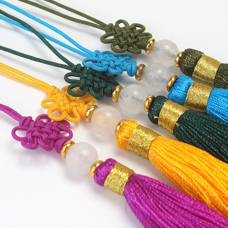 10 bucăți ciucuri cu mărgele de jad cu nod chinezesc, bricolaj, artizanat, bijuterii, pliculețe, îmbrăcăminte, lanț de chei pentru mașină, decorare, pandantive mici, ornamente netede cu franjuri