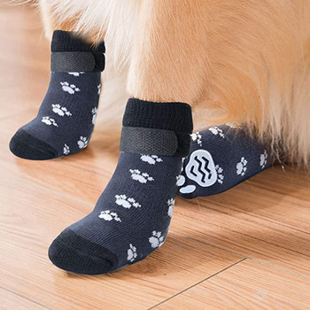 4бр. Домашно куче Зимни противоплъзгащи чорапи Котка Малки кучета Плетени топли чорапи Чихуахуа Дебел протектор за лапи Кучешки чорапи Ботуши Аксесоари