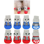 4 ks/sada protišmykových ponožiek pre psov, ponožky pre mačky s gumovou výstužou, chránič labiek pre domáce zvieratá, roztomilé pletené ponožky pre šteniatka, na vnútorné nosenie
