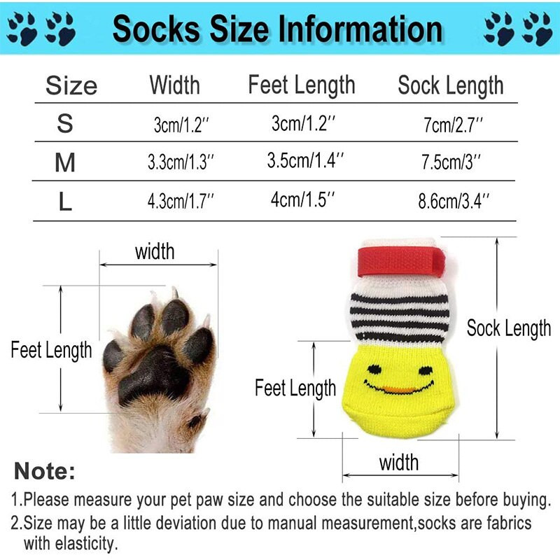 4 ks/sada protišmykových ponožiek pre psov, ponožky pre mačky s gumovou výstužou, chránič labiek pre domáce zvieratá, roztomilé pletené ponožky pre šteniatka, na vnútorné nosenie