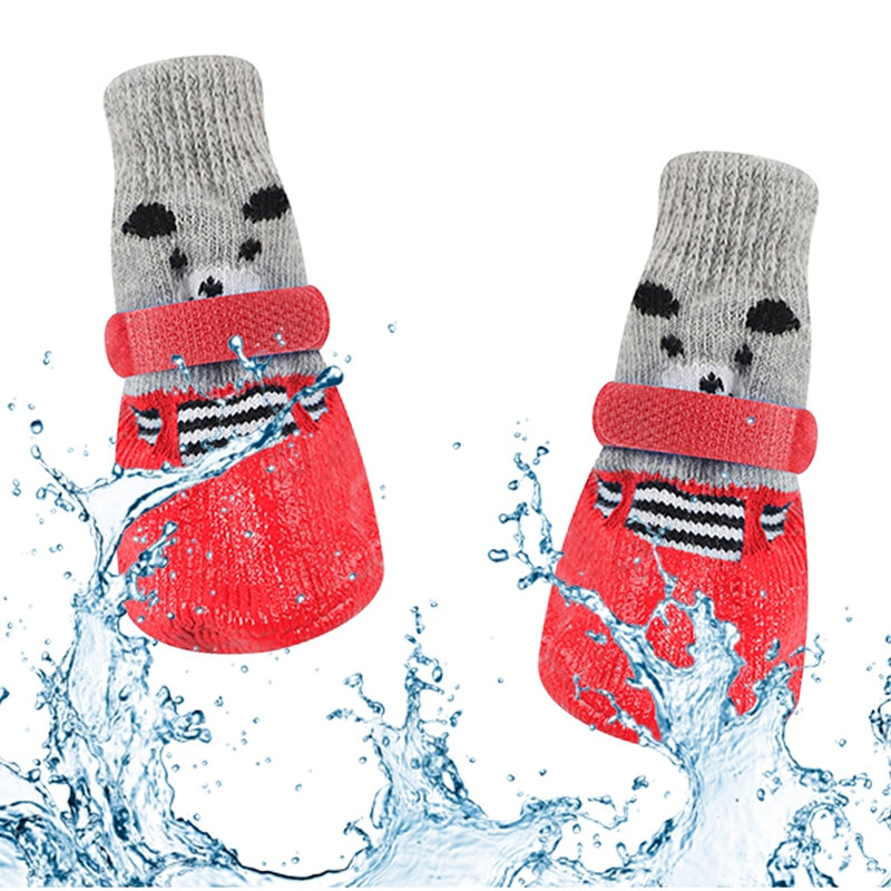 4vnt Žiemos šiltos šunų kojinės Minkštos medvilnės gumos mezginiai naminiams gyvūnėliams kojinės lietaus sniego kačių batai vandeniui atsparūs neslystantys batai šunų avalynė