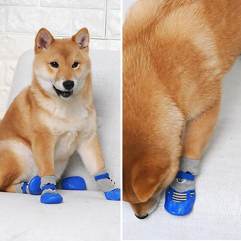 4vnt Žiemos šiltos šunų kojinės Minkštos medvilnės gumos mezginiai naminiams gyvūnėliams kojinės lietaus sniego kačių batai vandeniui atsparūs neslystantys batai šunų avalynė