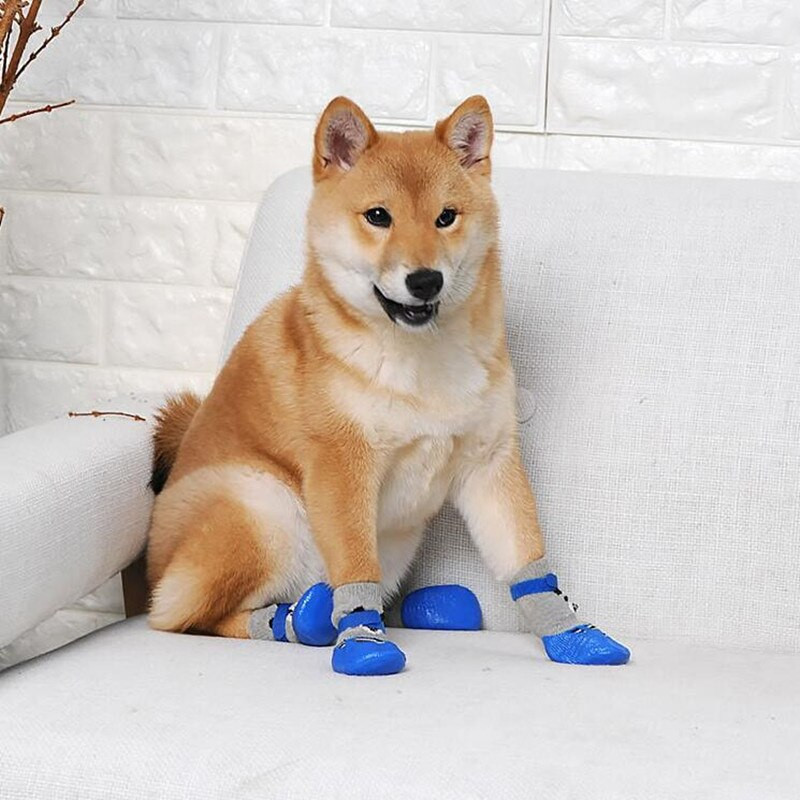 4 vnt. / rinkinys Naminių gyvūnėlių batai Šunų kojinės Neperšlampamos lietaus batai Neslystantys guminiai šuniukų kačių batai Minkštos dilimui atsparios vandeniui atsparios kojinės