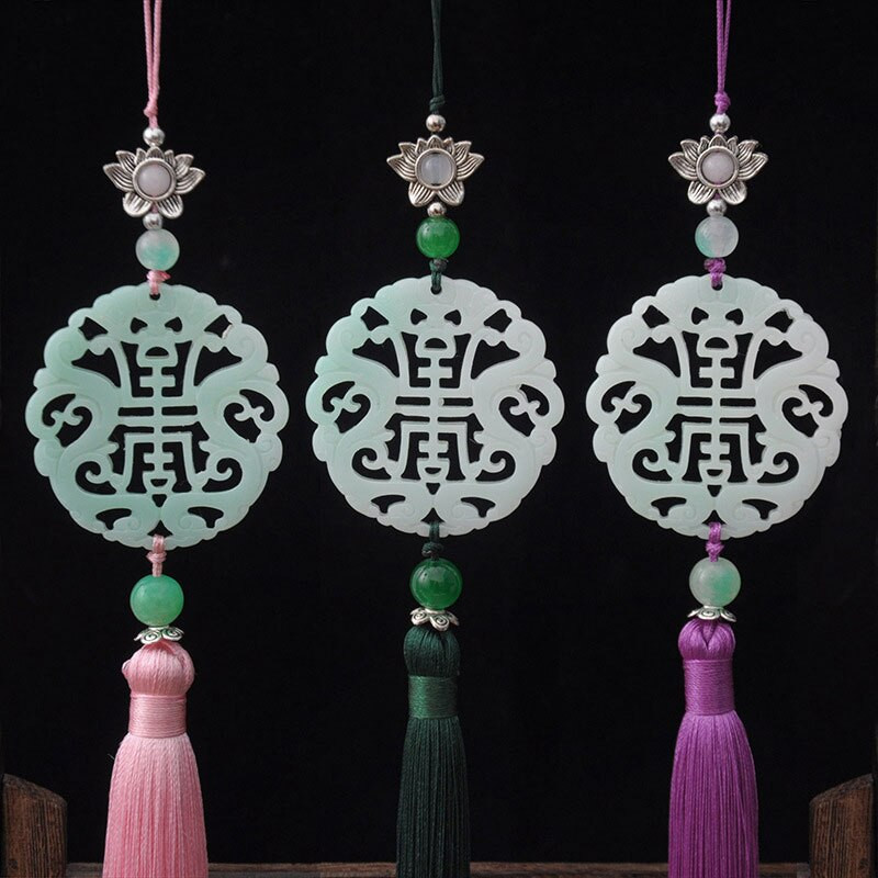 1PC imitație de jad Fu Shou talie ciucuri pandantiv și mătăsos moale ciucuri artizanale ciucuri lucrați manual pentru bijuterii DIY decorarea casei