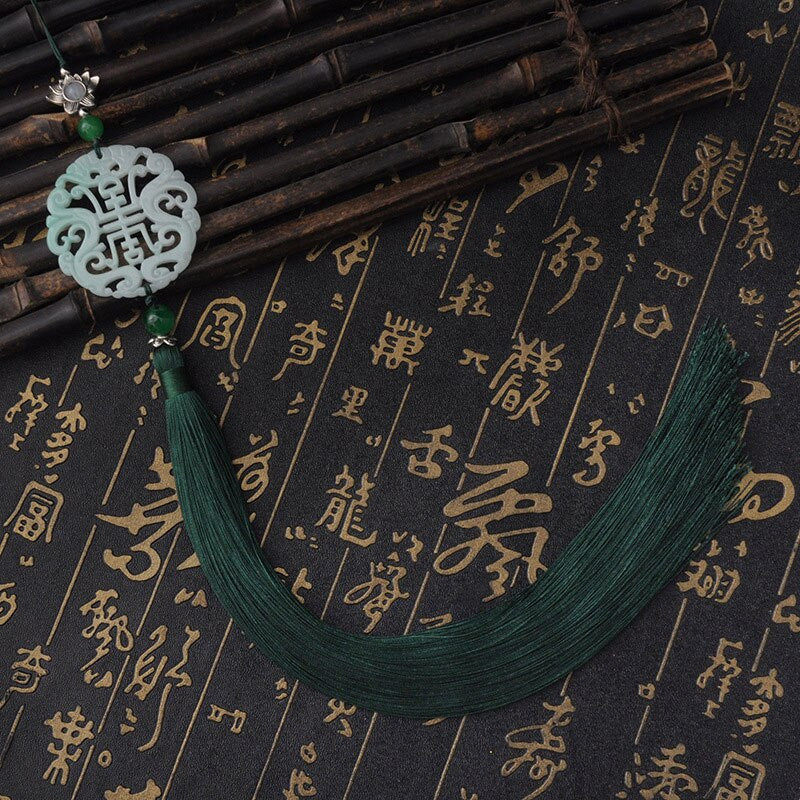 1PC imitație de jad Fu Shou talie ciucuri pandantiv și mătăsos moale ciucuri artizanale ciucuri lucrați manual pentru bijuterii DIY decorarea casei