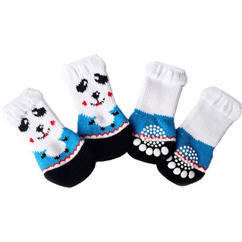 Χειμερινές ζεστές κάλτσες σκύλου Χαριτωμένα κινούμενα σχέδια αντιολισθητικά παπούτσια για κατοικίδια Κάλτσες 4 τμχ Μαλακό αναπνεύσιμο προστατευτικό ποδιών για μικρά σκυλιά κουταβιών γατών