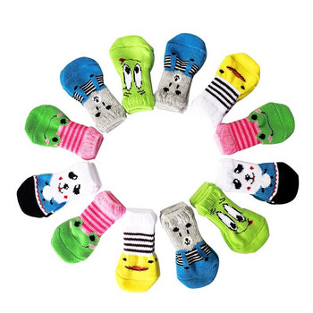 4 бр./компл. Сладки кучешки чорапи Плетени чорапи Малки кучета Памучни противоплъзгащи се котешки обувки за есен зима Вътрешно облекло Плъзгащи се чорапи Лапи Котка
