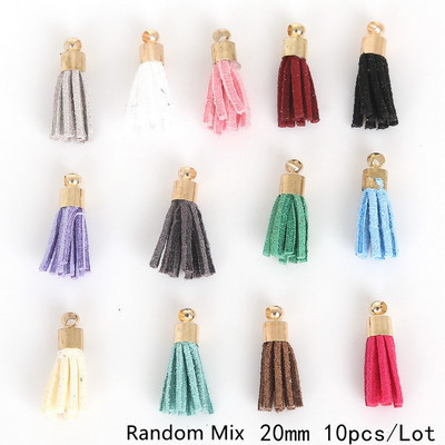 10 ks mini semišových strapcov a zlatých čiapočiek 20 mm prívesky, kožené strapce, prívesok na kľúče/náušnice/mobil/remeslá