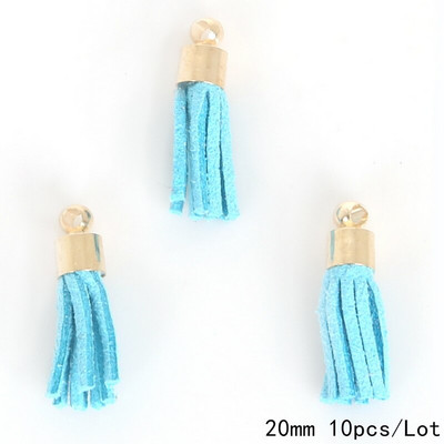 10 ks mini semišových strapcov a zlatých čiapočiek 20 mm prívesky, kožené strapce, prívesok na kľúče/náušnice/mobil/remeslá