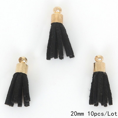 10 ks mini semišových strapcov a zlatých čiapočiek 20 mm prívesky, kožené strapce, prívesok na kľúče/náušnice/mobil/remeslá