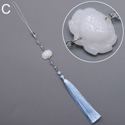 37 cm valge nefriit lootose lilletutid, ühevärvilised narmad amuletid ripats DIY võtmekoti ventilaatori kardina rõivatarvikule