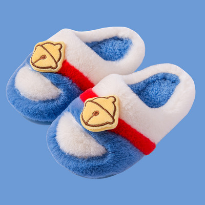 Pliušinės šlepetės mergaitėms su aplikacijomis ir plokščiu padu