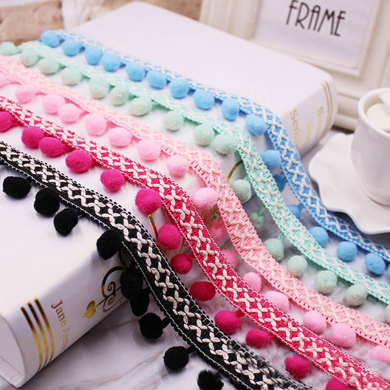 1jard/partii Pompom Fringe kangast tutid Narmastega pitskaunistused pomponiga kardinate kaunistamiseks DIY õmblustarvikud
