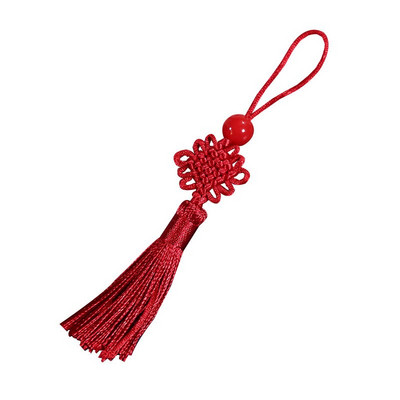 2/5 tk Hiina sõlme tutt punaste helmestega rippuv köis siidist narmad Käsitsi kudumine käsitöö DIY rõivad kodu pulmakaunistused Dekoor