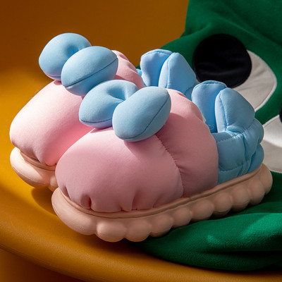 Zimné domáce papuče pre dievčatá s aplikáciou a hrubou podrážkou