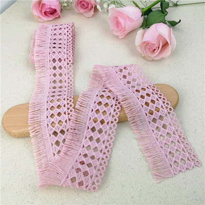 3M 6 cm široka ružičasto plavo siva vez čipkana tkanina obrubljena vrpca DIY šivanje s apliciranim ovratnikom s resicama Dekoracija haljine od gipura