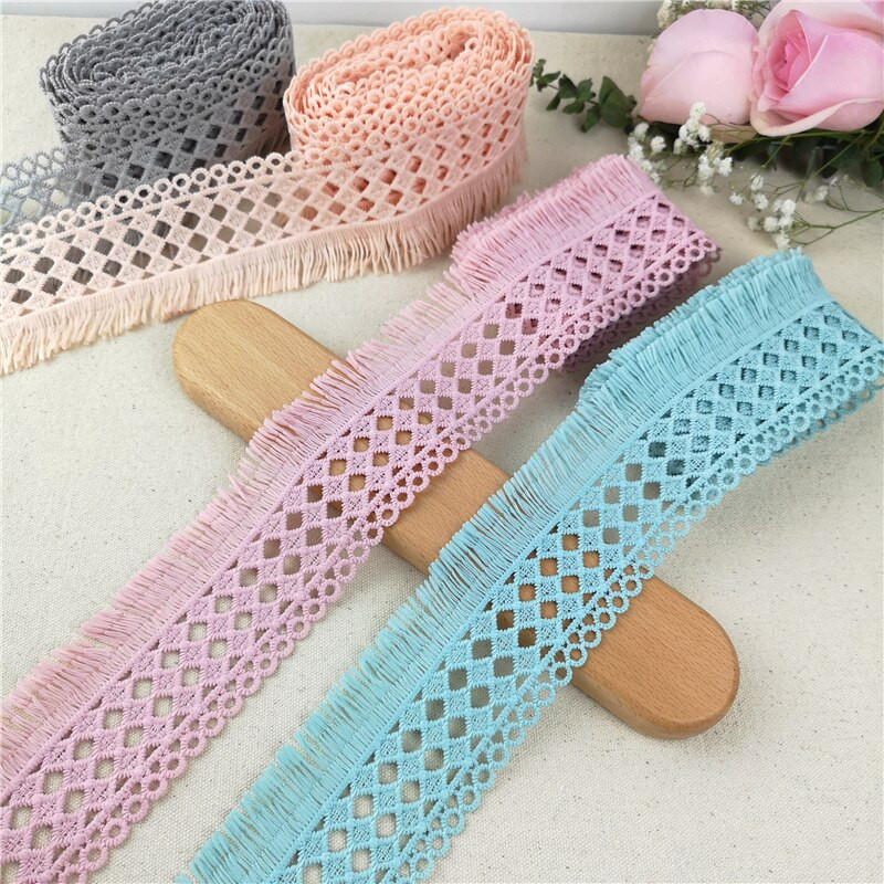 3M 6 cm široka ružičasto plavo siva vez čipkana tkanina obrubljena vrpca DIY šivanje s apliciranim ovratnikom s resicama Dekoracija haljine od gipura