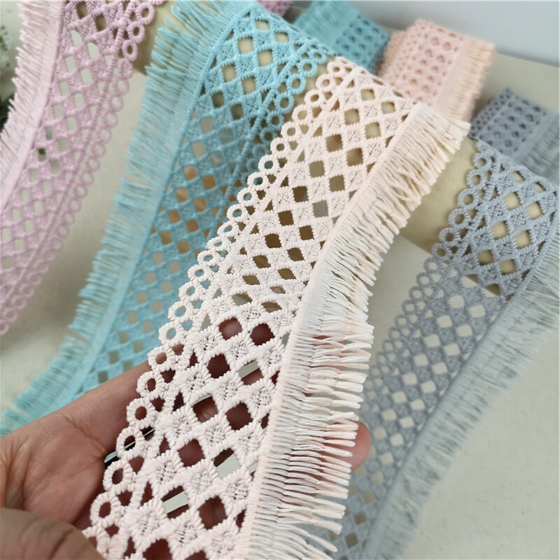 3M 6 cm široka ružičasto plavo siva vez čipkana tkanina obrubljena vrpca DIY šivanje s apliciranim ovratnikom s resicama Dekoracija haljine od gipura