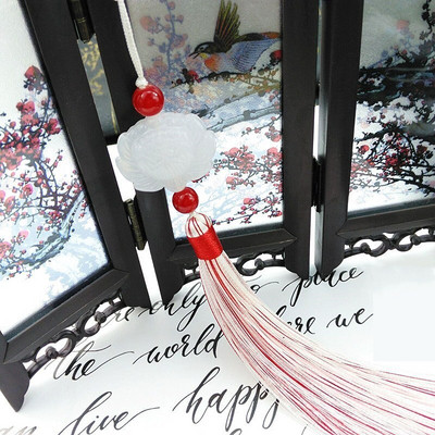 2 бр. Декор от бял нефрит Пискюли Висулка с ресни Направи си сам Бижута Облекла Занаяти Аксесоари Ключове Чанта за кола Висящ пръстен Копринени пискюли Подстригване