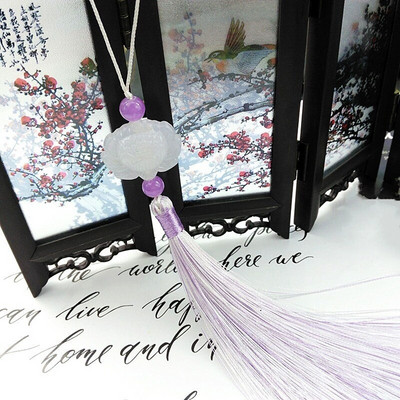 2 бр. Декор от бял нефрит Пискюли Висулка с ресни Направи си сам Бижута Облекла Занаяти Аксесоари Ключове Чанта за кола Висящ пръстен Копринени пискюли Подстригване