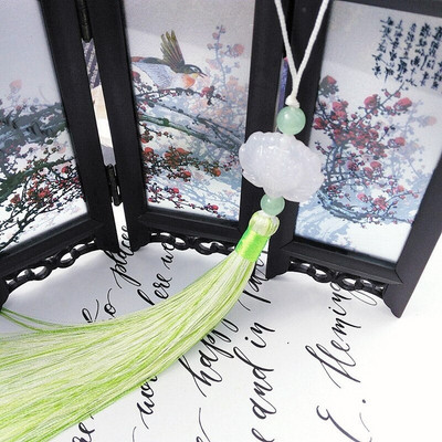 2 бр. Декор от бял нефрит Пискюли Висулка с ресни Направи си сам Бижута Облекла Занаяти Аксесоари Ключове Чанта за кола Висящ пръстен Копринени пискюли Подстригване