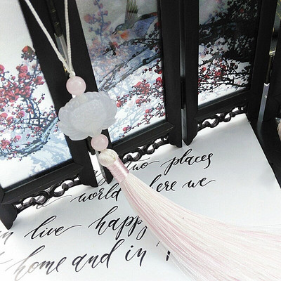 2 бр. Декор от бял нефрит Пискюли Висулка с ресни Направи си сам Бижута Облекла Занаяти Аксесоари Ключове Чанта за кола Висящ пръстен Копринени пискюли Подстригване