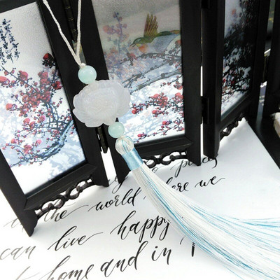 2 бр. Декор от бял нефрит Пискюли Висулка с ресни Направи си сам Бижута Облекла Занаяти Аксесоари Ключове Чанта за кола Висящ пръстен Копринени пискюли Подстригване