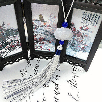 2 бр. Декор от бял нефрит Пискюли Висулка с ресни Направи си сам Бижута Облекла Занаяти Аксесоари Ключове Чанта за кола Висящ пръстен Копринени пискюли Подстригване