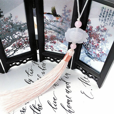 2 бр. Декор от бял нефрит Пискюли Висулка с ресни Направи си сам Бижута Облекла Занаяти Аксесоари Ключове Чанта за кола Висящ пръстен Копринени пискюли Подстригване