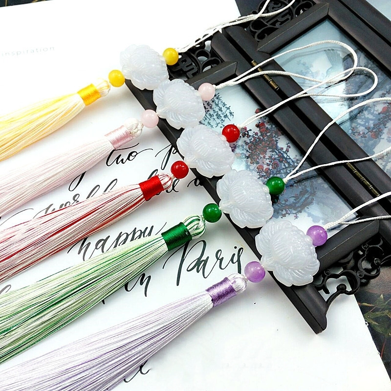 2 бр. Декор от бял нефрит Пискюли Висулка с ресни Направи си сам Бижута Облекла Занаяти Аксесоари Ключове Чанта за кола Висящ пръстен Копринени пискюли Подстригване