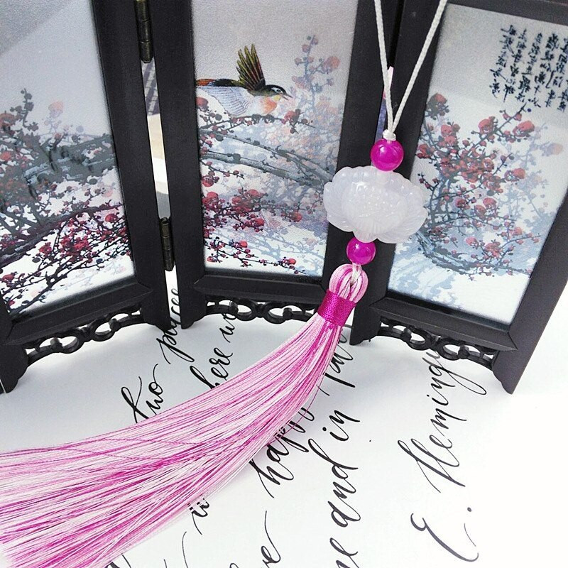 2 бр. Декор от бял нефрит Пискюли Висулка с ресни Направи си сам Бижута Облекла Занаяти Аксесоари Ключове Чанта за кола Висящ пръстен Копринени пискюли Подстригване