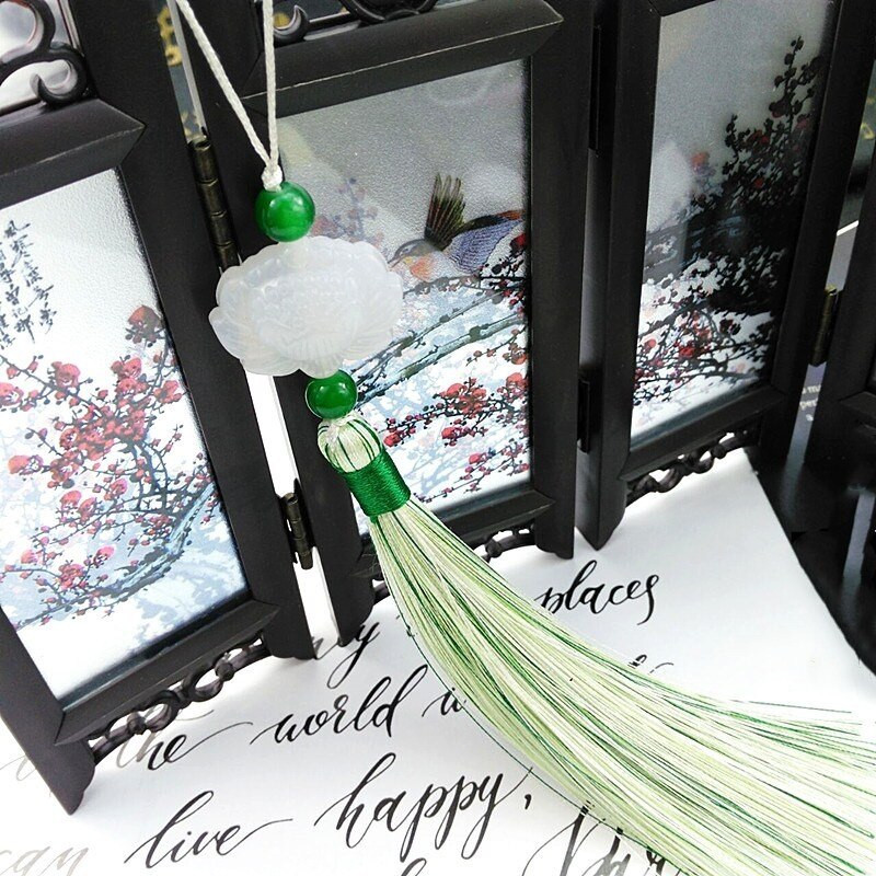 2 бр. Декор от бял нефрит Пискюли Висулка с ресни Направи си сам Бижута Облекла Занаяти Аксесоари Ключове Чанта за кола Висящ пръстен Копринени пискюли Подстригване