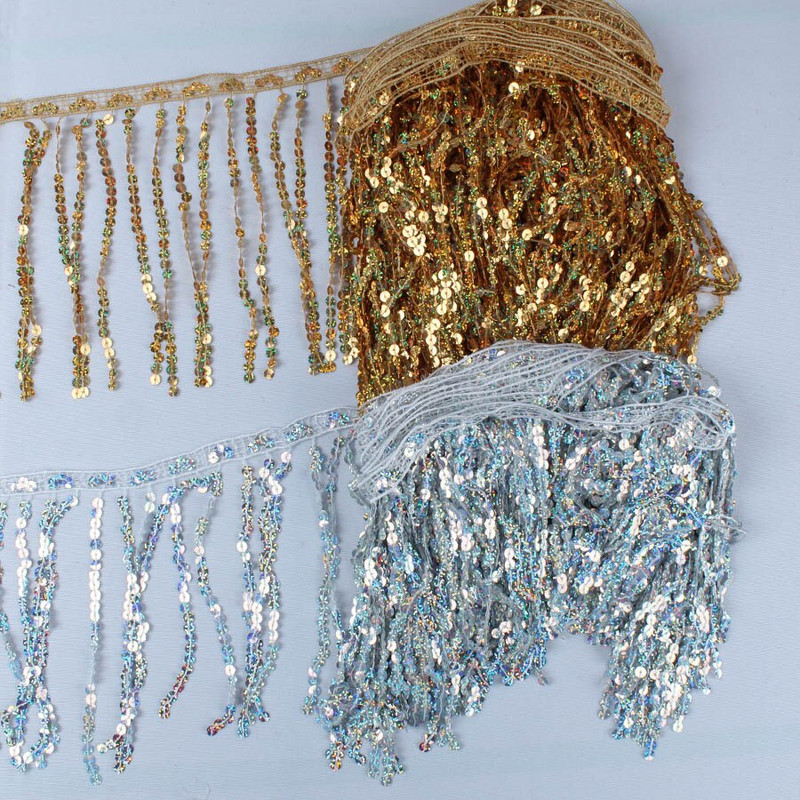 6 metrov/sada zlatých holografických flitrov, strapcov, ozdobných záclon, čipkovaných lemov, stužiek, DIY odevných doplnkov, patchworku