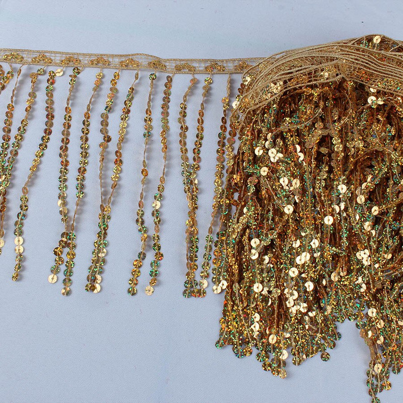 6 metrov/sada zlatých holografických flitrov, strapcov, ozdobných záclon, čipkovaných lemov, stužiek, DIY odevných doplnkov, patchworku