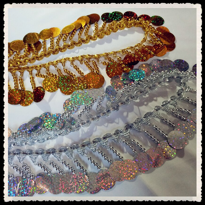 2Yard/Lot Paiete Auriu Argintiu DIY Dantela Trim Ciciuc Fringe Panglică Îmbrăcăminte Perdele Nunta Dans Latin Accesorii pentru costume de scenă