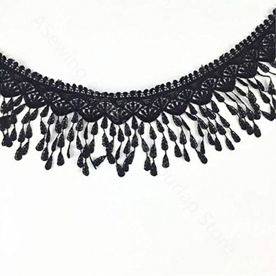 Υψηλής ποιότητας 3 Yards πλάτος 8 cm Lace Trim ύφασμα δαντέλας με φούντα Μαύρο, Λευκό DIY Sewing Applique Craft 5BB5463