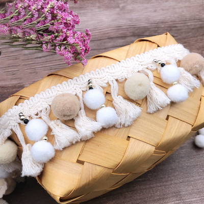 5 jardi/partii 5,5 cm\ 6 cm beež pits tutt narmad Käsitsi valmistatud helmestega pom trimmiga palliga lint DIY tekstiilist kardinakaunistused õmblustarvikud