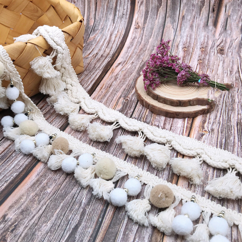 5 jardi/partii 5,5 cm\ 6 cm beež pits tutt narmad Käsitsi valmistatud helmestega pom trimmiga palliga lint DIY tekstiilist kardinakaunistused õmblustarvikud