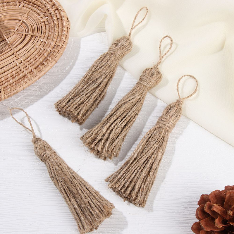 4 ks praktické girlandy projekty DIY domáce strapce z juty drevené korálky jutové lano strapce prírodné jutové strapce