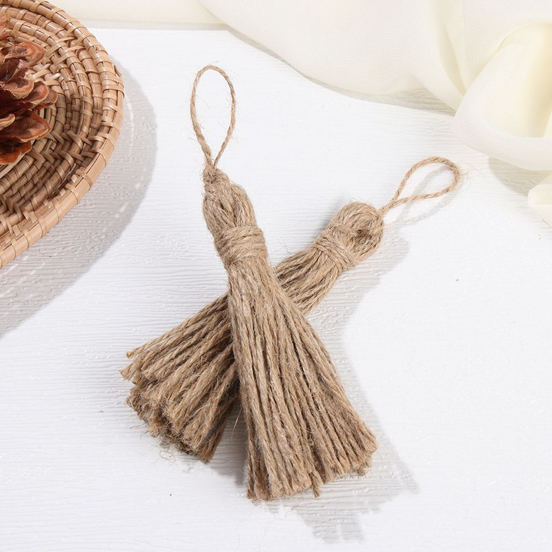 4 ks praktické girlandy projekty DIY domáce strapce z juty drevené korálky jutové lano strapce prírodné jutové strapce