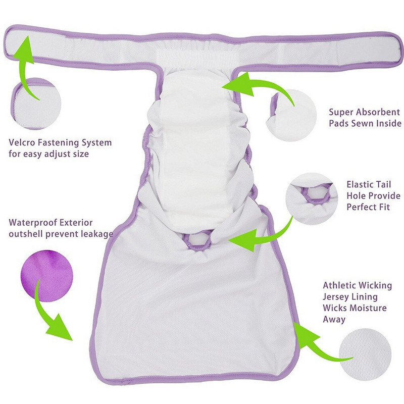 Scutece lavabile pentru câini pentru femeie Ohbabyka, cu cârlig și buclă, ajustabile, cu imprimeu animal, lenjerie de corp pentru menstruație Scutece pentru animale de companie, pantaloni scurți SML